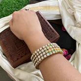 Thin Silk Thread Kundan Bangle-White Matt Squares-G4940